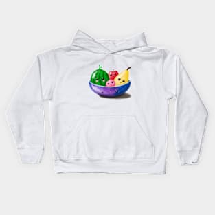 Cute bowl of happy fruits Kids Hoodie